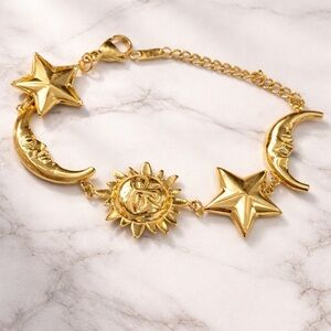 Super elegant Gold Star, Sun & Moon Charm Bracelet Stainless Steel